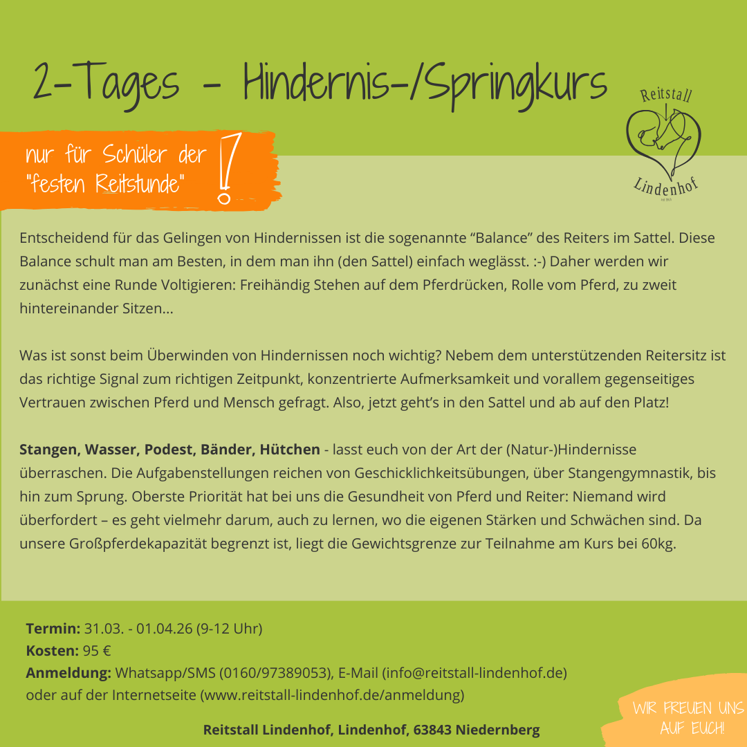 2-Tages – Hindernis-/Springkurs